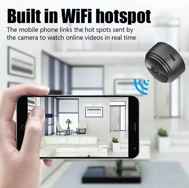 Мини беспроводная IP камера Wi-Fi FullHD 1080 Action Camera A9 HDWiFiCampPro Black - изображение 2