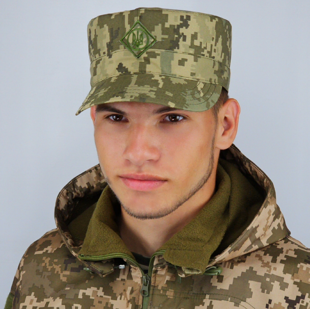 Кепка пиксель ВСУ с кокардой, кепка армейская уставная пиксель, кепка немка пиксель ЗСУ 61 - изображение 2