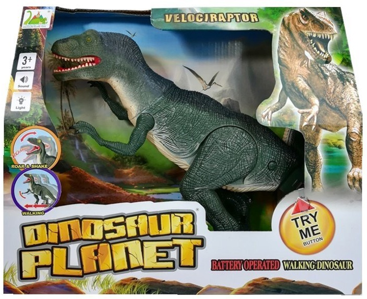 Динозавр LEAN Toys Велоцираптор рухається, ричить та світиться на батарейках 4553 (5905884454275) - зображення 1