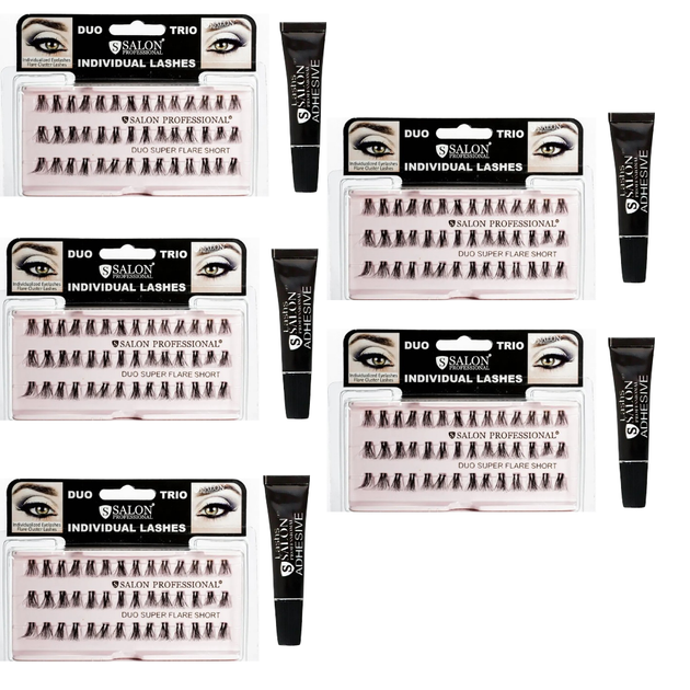 Набір для нарощування вій Salon Professional 2 пучки Short Flare Lashes 5 упаковок + Чорний клей 5 упаковок - Фото 1 Набір для нарощування вій Salon Professional 2 пучки Short Flare Lashes 5 упаковок + Чорний клей 5 упаковок - зображення 1