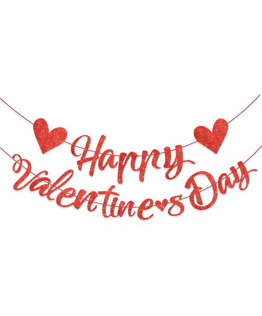 Розтяжка Гірлянда Happy Valentine's Day Червоний З Глітером - Фото 1 Розтяжка Гірлянда Happy Valentine's Day Червоний З Глітером - зображення 1