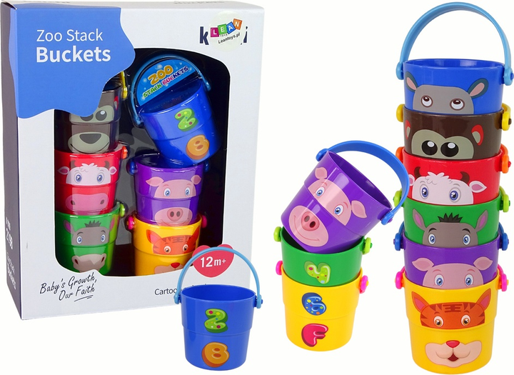 Zestaw wiaderek LEAN Toys Piramidka ze zwierzątkami Kolorowe 5599 (5905214979522) - obraz 2