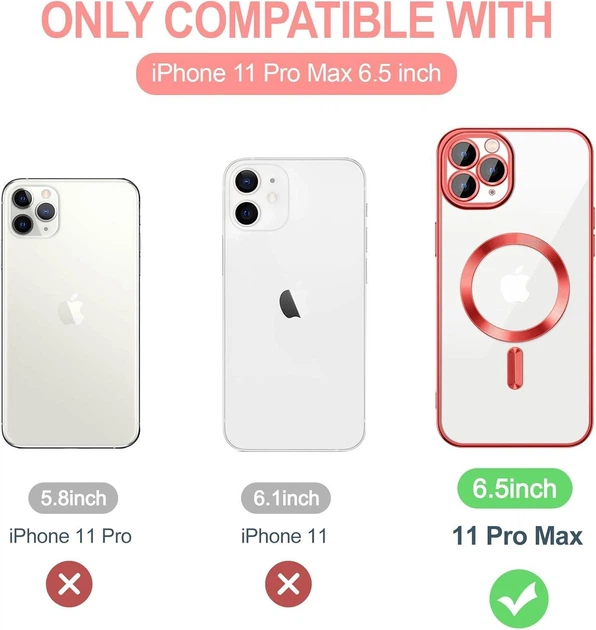 Чохол Wave Premium Metal Shining case with MagSafe (TPU) для Apple iPhone 11 Pro Max 6.5” Red - изображение 7