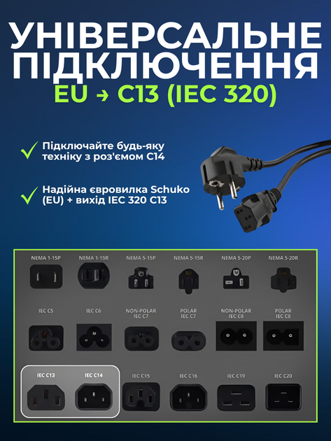 Кабель питания 220V на C13 1,4 метра Andowl Q-DY333X1 сетевой шнур 10A 250V евровилка розетка для блока питания компьютера пк монитора сканера принтера ибп телевизора мультиварки бытовой техники pvc провод с13 220 140 см для сети евростандарт черный - изображение 3