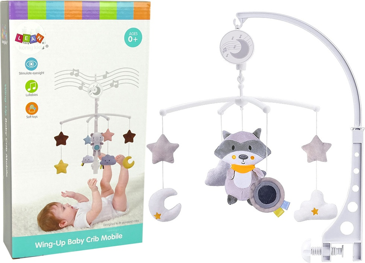 Karuzela dla niemowląt do Łóżeczka LEAN Toys Szop pluszowy z melodią Szara 9928 (5904204757867) - obraz 2