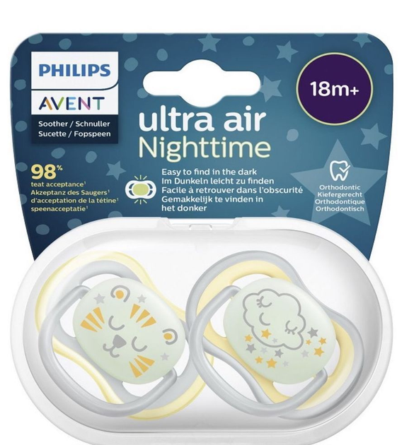 Пустушка ортодонтична Philips AVENT Ultra Air Nighttime 18м+ 2 шт SCF376/01 (8710103982708) - зображення 7