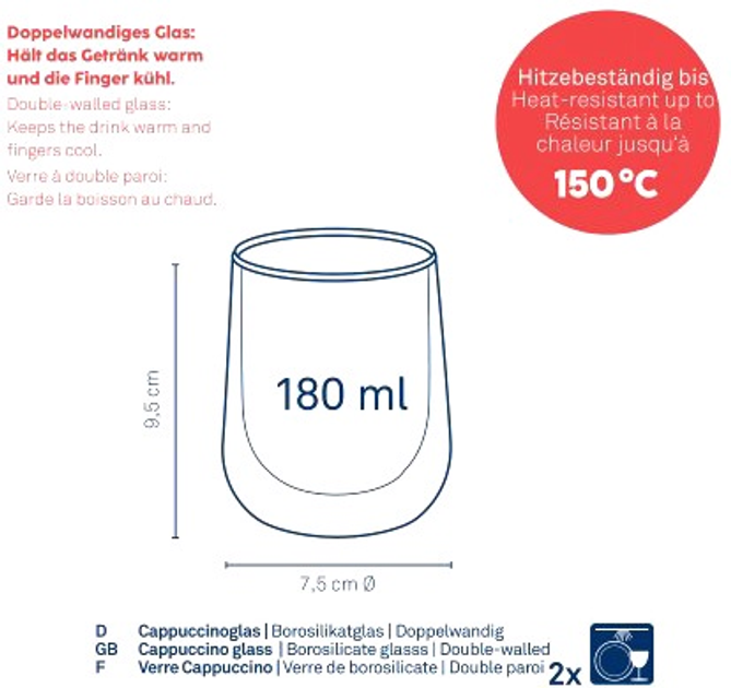 Zestaw szklanek Kela Fontana do cappuccino (12404) 2 szt x 180 ml (4025457124044) - obraz 3