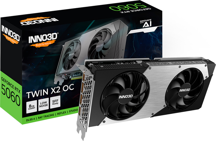 Відеокарта INNO3D PCI-Ex GeForce RTX 5060 TWIN X2 OC 8GB GDDR7 (128bit) (2527/28000) (HDMI, 3 x DisplayPort) (N50602-08D7X-195070N) - зображення 2