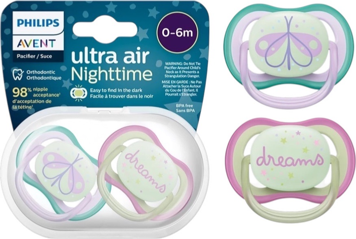 Smoczek ortodontyczny Philips AVENT Ultra Air Nighttime 0-6m 2 szt SCF376/19 (8720689016162) - obraz 6
