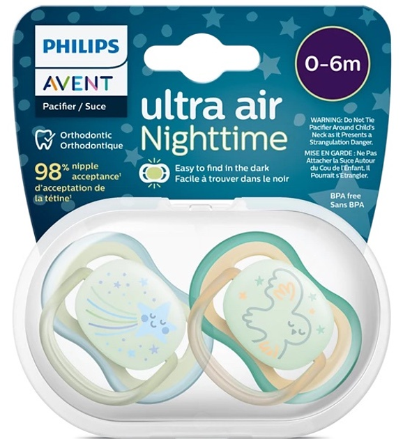 Smoczek ortodontyczny Philips AVENT Ultra Air Nighttime 0-6m 2 szt SCF376/18 (8720689016667) - obraz 7