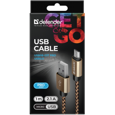 Дата кабель USB 2.0 AM to Micro 5P 1.0m USB08-03T gold Defender - Фото 4 Дата кабель USB 2.0 AM to Micro 5P 1.0m USB08-03T gold Defender - изображение 4