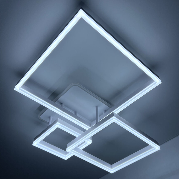 Світлодіодна люстра з ПДУ LUMINARIA GENNY SQUARE RGB 105W 4S 3000-6500К+RGB 10500Лм WHITE 645x618х170мм - зображення 5
