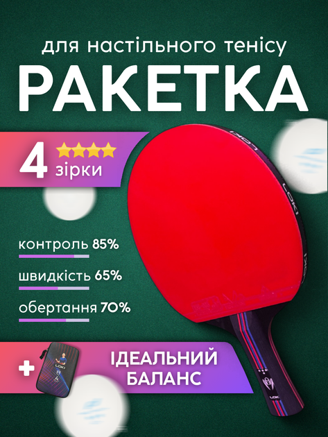Ракетка для настольного тенниса 4 звезды star для пинг понга соревнований с пятислойным основанием липкой четырехзвездочная для точных ударов LOKI K4star ТН46604 + в подарок чехол - Фото 1 Ракетка для настольного тенниса 4 звезды star для пинг понга соревнований с пятислойным основанием липкой четырехзвездочная для точных ударов LOKI K4star ТН46604 + в подарок чехол - изображение 1