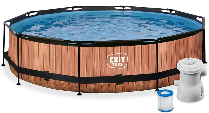 Басейн каркасний Exit Wood Pool з фільтрувальною помпою 360 × 76 см Коричневий (8719874703420) - зображення 2