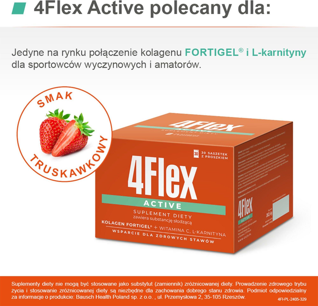 Suplement diety Bausch Health Poland 4Flex Active Kolagen Fortigel + L-karnityna + Witamina C 30 saszetek (5397313000106) - obraz 2