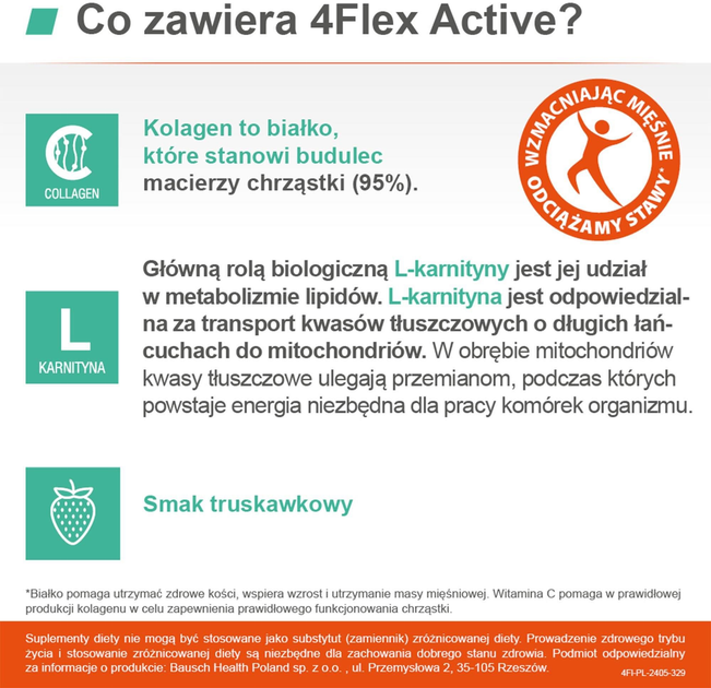 Suplement diety Bausch Health Poland 4Flex Active Kolagen Fortigel + L-karnityna + Witamina C 30 saszetek (5397313000106) - obraz 3