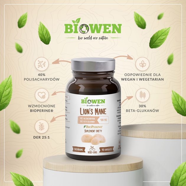 Suplement diety Biowen Ekstrakt z Lion’s Mane 90 kapsułek (5904806120335) - obraz 2