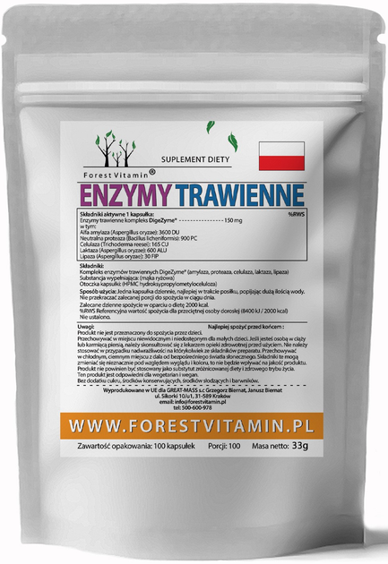Suplement diety Forest Vitamin Enzymy Trawienne 150 mg 100 kapsułek (5904890310797) - obraz 2