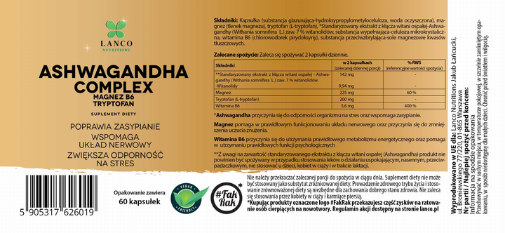 Харчова добавка Lanco Nutritions Ашваганда Комплекс 60 капсул (5905317626019) - зображення 3