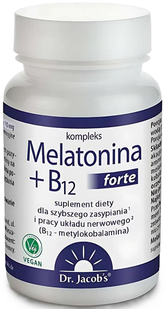 Suplement diety Dr. Jacob's Melatonina + B12 forte 90 tabletek (4041246501797) - obraz 1