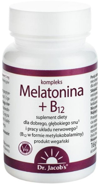 Suplement diety Dr. Jacob's Melatonina + B12 60 tabletek (4041246500950) - obraz 1