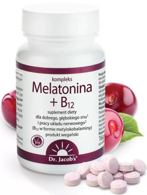 Suplement diety Dr. Jacob's Melatonina + B12 60 tabletek (4041246500950) - obraz 2