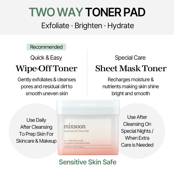 Осветляющие пэды Mixsoon Galactomyces Toner Pad для лица с ферментами 210 мл 60 шт - Фото 2 Осветляющие пэды Mixsoon Galactomyces Toner Pad для лица с ферментами 210 мл 60 шт - изображение 2