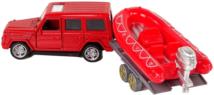 Zestaw zabawek LEAN Toys Wóz Straż pożarna + Auto z napędem + Motorówka z przyczepką Czerwona 13311 (5905323215139) - obraz 7