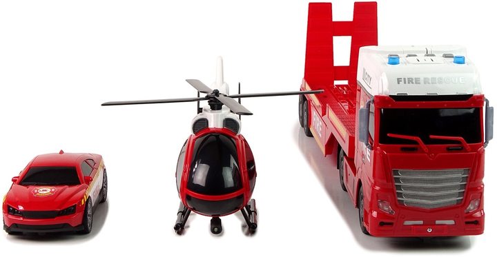 Набір іграшок LEAN Toys Пожежна служба Евакуатор + Автомобіль + Гелікоптер зі звуком і світлом Червоний 12960 (5905323211360) - зображення 5