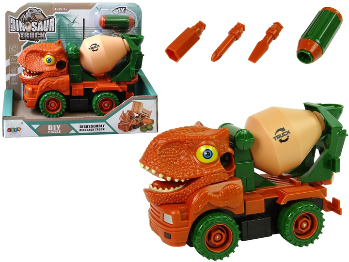 Набір іграшок LEAN Toys Вантажівка-бетономішалка Динозавр для розкручування Помаранчевий + Аксесуари 10423 (5904665992616) - зображення 2