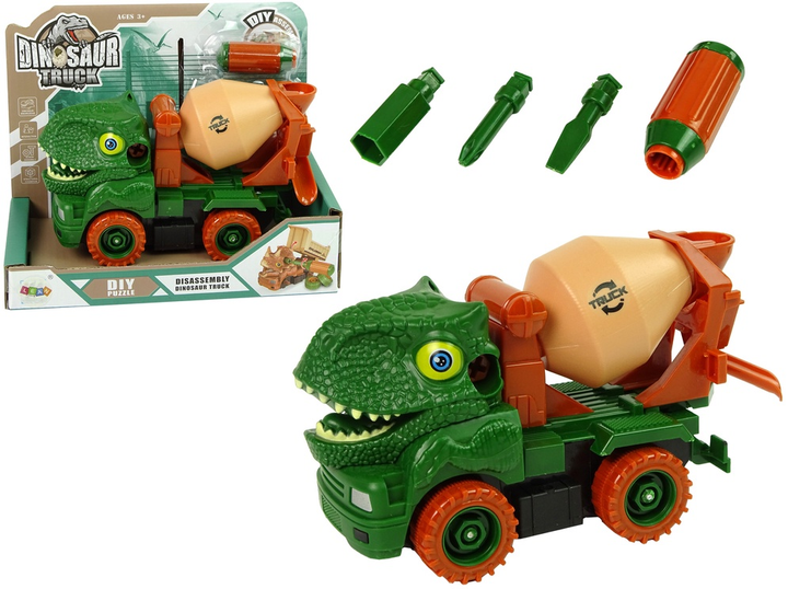 Набір іграшок LEAN Toys Вантажівка Бетонозмішувач Динозавр для розбирання Зелений + Аксесуари 10422 (5904665992609) - зображення 2
