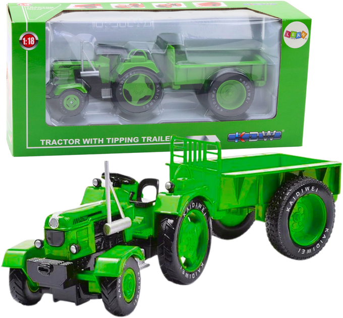 Zabawka LEAN Toys Taktor rolniczy z przyczepą metalowy 1:18 Zielony 24733 (5905991057833) - obraz 2