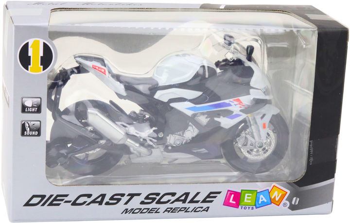 Zabawka LEAN Toys Motocykl S1000 sportowy metalowy ze światłami i dźwiękami 1:12 Biały 22625 (5905991049746) - obraz 1