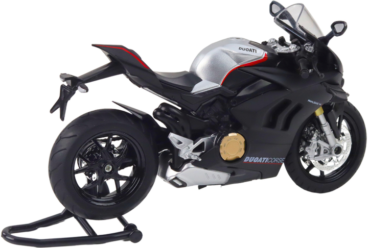 Zabawka LEAN Toys Motocykl V4 sportowy metalowy ze światłami i dźwiękami z srebrnymi elementami 1:12 Czarny 22611 (5905991049609) - obraz 4
