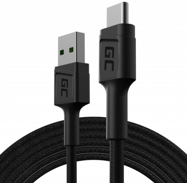 Kabel Greencell USB Type-A - USB Type-C 0.2 m Black (5907813963513) - obraz 1