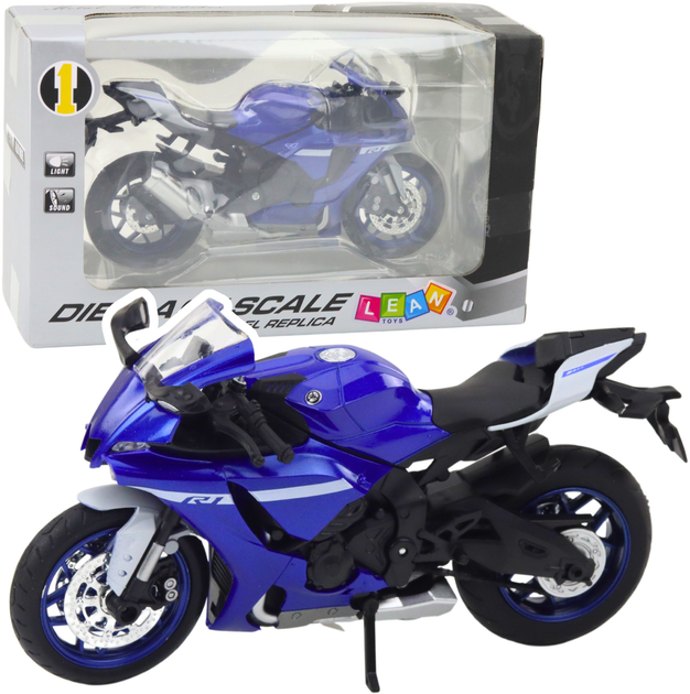 Zabawka LEAN Toys Motocykl R1 sportowy metalowy ze światłami i dźwiękami 1:12 Granatowy 22628 (5905991049777) - obraz 2