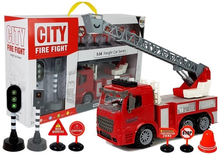 Набір LEAN Toys Пожежна служба з світловою сигналізацією та фрикційним приводом, а також зі звуками та світловими ефектами + Дорожні знаки 7582 (5905884455678) - зображення 2