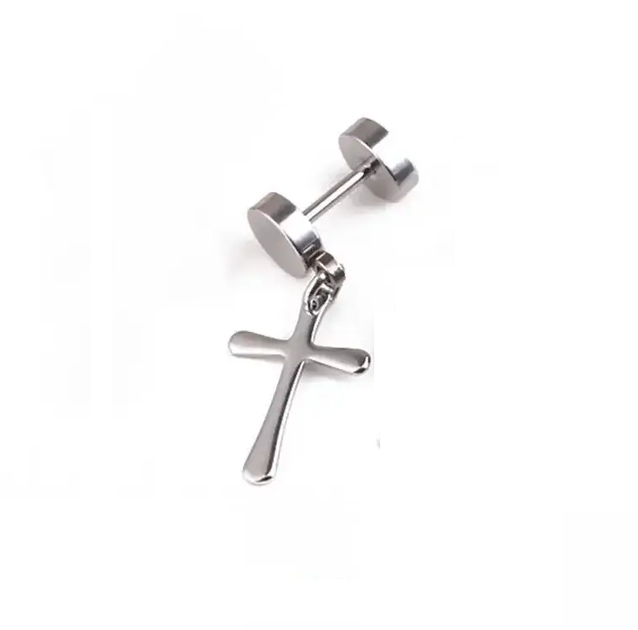 Серьги Spikes крест с крестиком из стали серьги-штанги мужские 1шт серебряный цвет - изображение 2