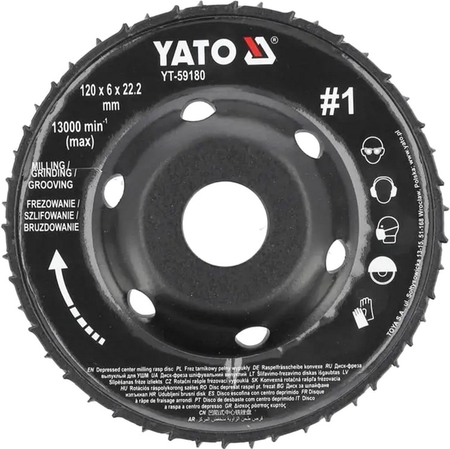 Frez dyskowy wypukły do KSHM Yato do drewna, szpachli, gipsu; Ø=120/22,2 mm, t= 16/6 mm szorstki nr 1 [10] YT-59180 (5906083099588) - obraz 1