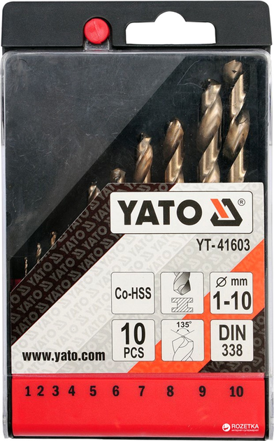 Zestaw wierteł do metalu YATO HSS-Cobalt 1-10 mm 10 szt. (YT-41603) - obraz 2