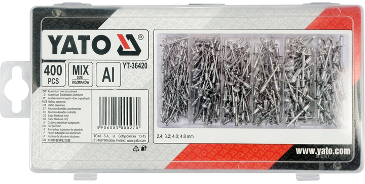 Nity aluminiowe YATO 2.4, 3.2, 4, 4.8 x 6.4 mm 400 szt. (YT-36420) - obraz 2