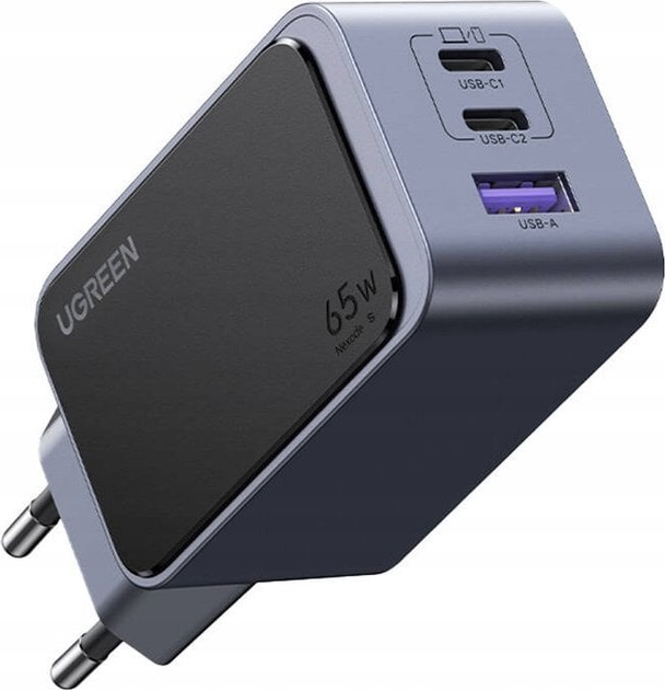 Мережевий зарядний пристрій Ugreen X553 Nexode S USB-A+2xUSB-C 65W GaN Tech Fast Charger Space Gray (6941876230426) - зображення 2