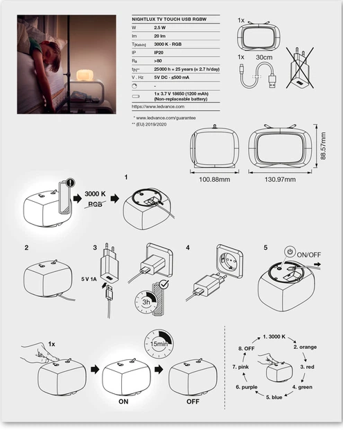 Нічник LEDVANCE NIGHTLUX TOUCH LED 2,5W Retro TV USB RGBW 4058075602137 - Фото 3 Нічник LEDVANCE NIGHTLUX TOUCH LED 2,5W Retro TV USB RGBW 4058075602137 - изображение 3