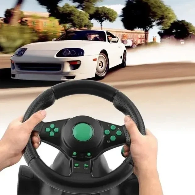 Ігровий кермо з педалями Vibrating Wheel 2в1 для PS2/PS3/ПК, 180° оберт, вібрація, USB, 13 кнопок - Фото 4 Ігровий кермо з педалями Vibrating Wheel 2в1 для PS2/PS3/ПК, 180° оберт, вібрація, USB, 13 кнопок - зображення 4