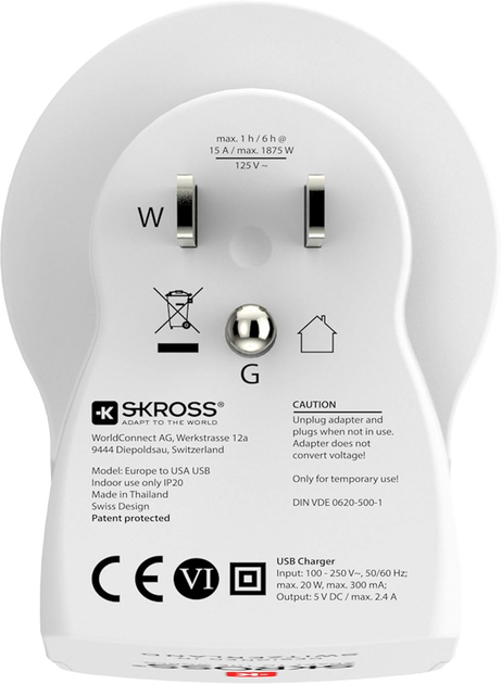 Adapter sieciowy Skross Europe to USA USB White (7640166323099) - obraz 3