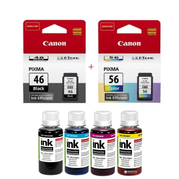 Комплект Картриджі Canon PG-46/CL-56 + Чорнило ColorWay CW-CW445/CW446SET01 100 мл х 4 шт - Фото 1 Комплект Картриджі Canon PG-46/CL-56 + Чорнило ColorWay CW-CW445/CW446SET01 100 мл х 4 шт - зображення 1