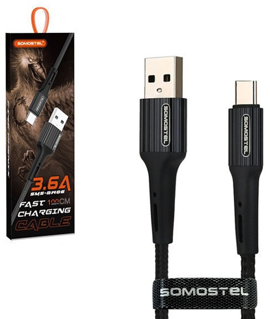 Кабель Somostel USB-A - USB-C QC 3.0 1.0m Black (5902012966747) - зображення 2