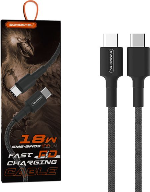 Kabel Somostel USB-C - USB-C 18W PD 3.6A 1 m Black (5902012969649) - obraz 3