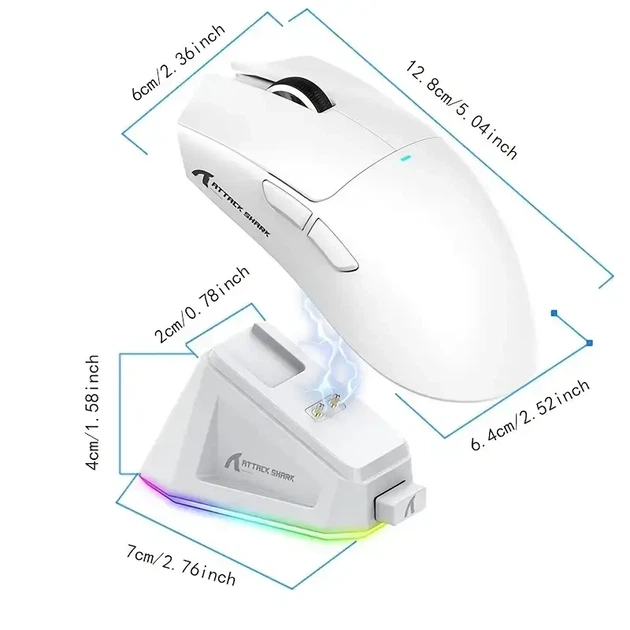 ATTACK SHARK X11 63g Біла ігрова миша (PAW3311, 22000 DPI, Bluetooth/2.4G/USB-C, RGB док-станція) - зображення 4