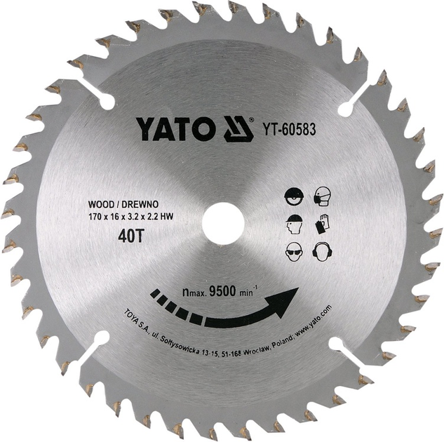 Tarcza widiowa do drewna YATO 170 x 40 x 16 mm (YT-60583)   - obraz 1